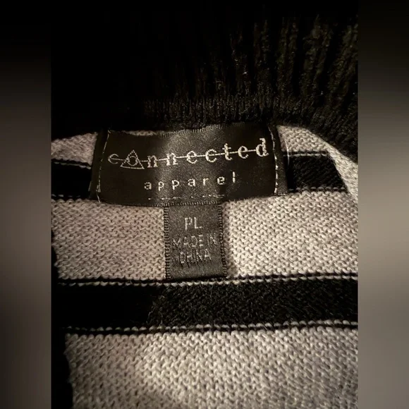 Connected apparel Black & Gray Striped Cowl Neck Sweater Dress PL - Picture 2 of 6